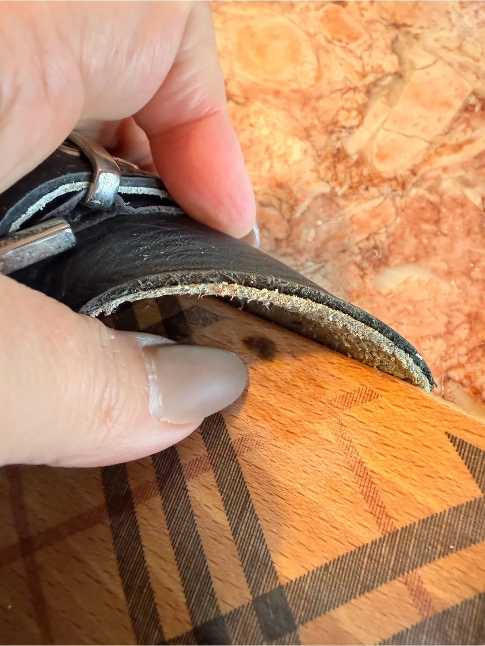 Burberry Black Leather Buckle Plaid Insole Slide Sandals - Picture 7 of 7